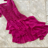 Purple Magenta Fashion Elegant Pleated Corset Midi Short Mini Asymmetric Chiffon Ruffle Homecoming Dress Prom Dress Evening Dress Party Dress Dance Dress HZ1023