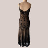 Brown Black Retro Elegant Stunning Exquisite Beaded Long Chiffon Ball Gown Evening Gown Party Dress Prom Gown HZ1023