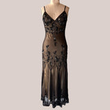 Brown Black Retro Elegant Stunning Exquisite Beaded Long Chiffon Ball Gown Evening Gown Party Dress Prom Gown HZ1023