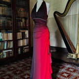 Burgundy retro gradient fashion elegant exquisite beaded sling long chiffon ball gown, evening dress, party dress,prom dress HZ1023