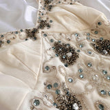 Ivory Shiny Fashion Elegant Beautiful Exquisite Gem Beaded Long Chiffon Ruffles Handmade Customized Ball Gown Evening Dress Party Dress Prom Dress HZ1023