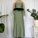 Green Shiny Fashion Vintage Elegant Spaghetti Strap Long Chiffon Tulle Ball Gown Evening Dress Party Dress Prom Dress HZ1023