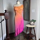 Orange Gradient Exquisite Beaded Spaghetti Strap Midi Chiffon Slim Ball Gown Evening Dress Party Dress Prom Dress HZ1023
