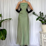Green Shiny Fashion Vintage Elegant Spaghetti Strap Long Chiffon Tulle Ball Gown Evening Dress Party Dress Prom Dress HZ1023