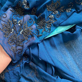 Dark blue gorgeous flowing vintage beautiful elegant delicate floral beaded spaghetti strap long chiffon ball gown evening dress party dress prom dress HZ1023