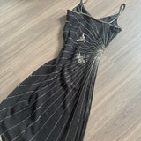 Black Vintage Fashion Elegant Sophisticated Stunning Silver Butterfly Beaded Long Chiffon Tulle Ball Gown Evening Dress Party Dress Prom Dress HZ1023