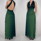 Green Gradient Sparkling Fairy Retro Long Chiffon Bodycon Slim Formal Prom Dress Evening Dress Birthday Party Dress Graduation Prom Dress HZ1023