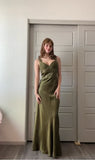 Olive Green Vintage Fashion Elegant Beading Bodycon Long Prom Gown Evening Dress Party Dress HZ1023