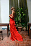 Red Maxi Prom Dress With Frill Detail Backless Party Dress HZ1023
