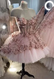 Pink Gorgeous Exquisite Beaded Floral Applique Short Homecoming Dress Evening Dress Prom Dress Handmade Flowers 14/16 Birthday Outfit Party Dress HZ1023
