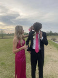Hot Pink Sexy Fashion V Neck Mermaid Long Elegant Satin Prom Dress, Evening Dress, Birthday Costume Party Dress HZ1023