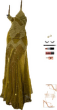 Green beaded sexy mermaid spaghetti straps long lace ball gown evening dress HZ1023