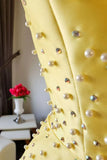 Blue fashion elegant exquisite pearl beading long satin ball gown evening dress HZ1023