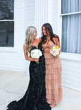 Nude elegant spaghetti strap long tulle tiered ball gown formal evening dress party dress HZ1023