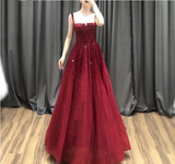 Burgundy sequins long prom dress evening dress HZ1023
