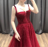 Burgundy sequins long prom dress evening dress HZ1023