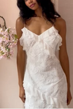 White simple elegant spaghetti strap lace long ball gown multi-layered evening dress HZ1023