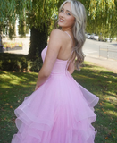 Pink fashion sweet long elegant tulle floor-length ball gown evening gown graduation gown coming of age ceremony gown HZ1023