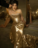 Gold Gorgeous Fashion Elegant Exquisite Beaded Long Sequin Mermaid Slim Ball Gown Evening Dress HZ1023