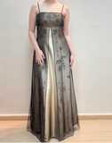 Brown Elegant Fashion Exquisite Spaghetti Strap Long Tulle Ball Gown Evening Dress Party Dress Prom Dress HZ1023