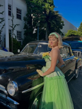 Light green retro elegant fashion long tulle ball gown evening dress graduation prom HZ1023