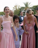 Pink Retro Elegant Square Round Neck A-line Spaghetti Strap Satin Long Evening Dress Birthday Party Dress Bridesmaid Dress HZ1023