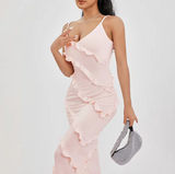 Pink Fashion Elegant Spaghetti Strap Long Mermaid Chiffon prom dress Ball Gown Evening Dress Party Dress HZ1023