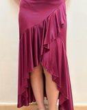 Purple Fashion Elegant Fairy Exquisite Beaded Suspender Long Satin Ruffle Ball Gown Evening Dress Birthday Party Dress Prom Dress HZ1023