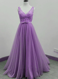Beautiful Long Light Purple V-Neckline Party Dress, Prom Dress HZ1023