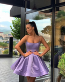 Stylish A Line Spaghetti Straps Purple Short Homecoming Dresses with Ruffles HZ1023
