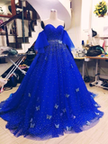 Crystals Princess Dress Blue Prom Dress HZ1023