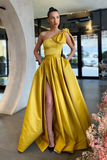 Yellow One-Shoulder Prom Dress Split With Pockets HZ1023