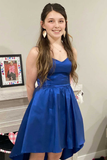 High-Low Royal Blue Straps Homecoming Dress HZ1023