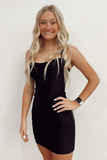 Black Lace-Up Tight Mini Homecoming Dress HZ1023