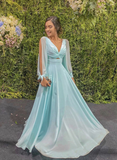 Blue v neck chiffon long prom dress evening dress HZ1023