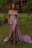 Off-the-Shoulder Beadings Sweetheart Mermaid Prom Dress Split HZ1023