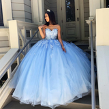 Princess Ball Gown Sweetheart Blue Prom/Evening Dresses with Appliques HZ1023