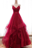 V-neck A-line Sparkly Long Prom Dresses HZ1023