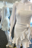 White Spaghetti Straps Ruffle Short Homecoming Dress HZ1023