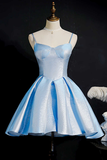 Glitter Blue Straps Lace-Up Short Party Dress HZ1023