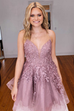 A-Line Cashmere Rose Appliques Backless Short Homecoming Dress HZ1023
