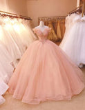 Elegant Ball Gown Long Prom Dress, Off the Shoulder Wedding Dress, Lace Beads Appliqued Evening Gown, Quinceanera Dresses HZ1023