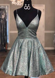 Spaghetti Straps V Neck Mini Homecoming Dress HZ1023