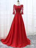 Beautiful Red Satin Short Sleeves Long Party Dress, Red Prom Dress HZ1023