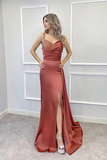 Spaghetti-Straps Beadings Long Mermaid Prom Dress Split With Ruffles HZ1023