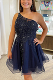 One Shoulder Lavender A-line Short Homecoming Dress HZ1023