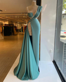 Green Sexy V Neck Mermaid Evening Dresess Sequins Women Prom Gowns robes de soir¨¦e Split Satin Formal Party HZ1023