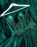 Sweetheart Green A Line Prom Dress,Applique Beaded Sleeveless Long Prom Dresses HZ1023