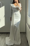 V-Neck Long Sleeves Ruffle Mermaid Prom Dress With Lace Appliques HZ1023