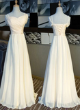 Lovely Light Champagne Simple Long Party Dress, A-Line Cap Sleeves Formal Dress HZ1023